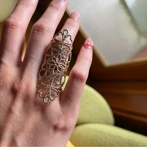Ornate Filigree Long Midi Ring – Gold